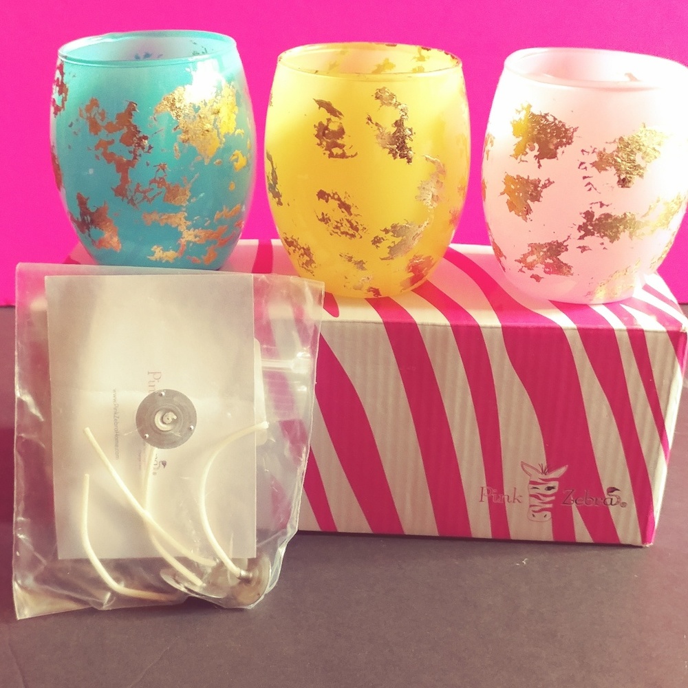 Pink zebra 3 pc Easter egg set with wicks